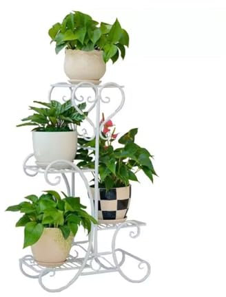 Vintage Pflanzenständer aus Metall mit 4 Ablagen, Blumenleiterhalter für Topfpflanzen, schwarzer Halbbogen-Pflanzgefäß für Kletterreben, Innen- und Außenbereich (weiß, Größe: )
