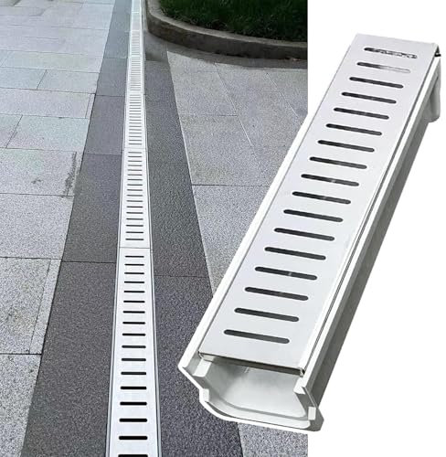 Grabenschutz aus Kunstharz mit Metallgitter, Deckk, Abfluss für vielseitiges Outdoor-Entwässerungssystem, ideal für Fallrohre in Höfen, Gärten und Parks, Druckknopf-Design, 100 x 15 x 10 cm