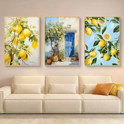 Uixxducc 3er Ästhetik Poster Set, Sommer Zitrone Wandbilder Wohnzimmer, Kunstdruck Leinwandbild Bilder für Schlafzimmer, Ohne Rahmen (50x70cm)