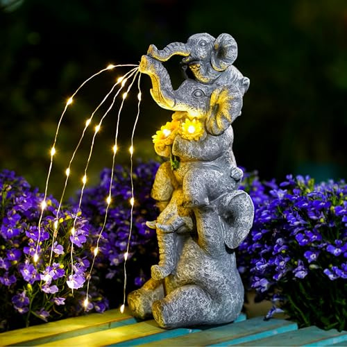 Pohabery Solar Garden Decor Elephant Statue Outdoor, Luck Triple Elephant Decorations for Yard Porch Lawn Patio - Ideal Gifts for Women Mom Grandma Senior Elder or Birthdays 12