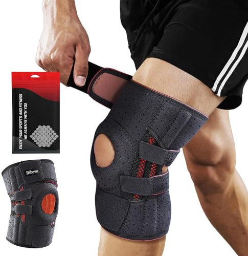 BIHEVN Kniebandage für Herren Damen,Kniebandage mit seitlichen Stabilisatoren und Patella-Gelpolster, geeignet bei Knieschmerzen, Meniskusrissen und Gelenkbeschwerden. (Size(48-62cm)