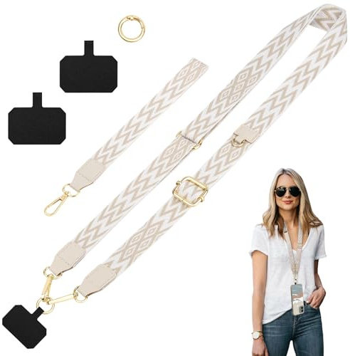 ONEKERUN Cordon Telephone Portable Laniere Universelle Dragonne Amovible Lanyard Téléphone Sangle Sac Bandouliere Large Collier Réglable avec 2 Patchs pour Smartphones Appareil Photo