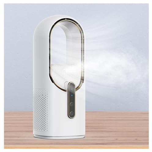 Wizvox Ventilateur Colonne sans Pale, Rechargeable par USB,avec Humidificateur Climatiseur Humidification De L'Air Ventilateur De Table, pour La Bureau De Chambre à Coucher