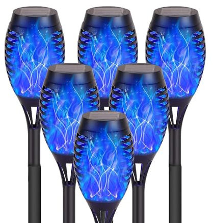 Mateju 6 Stück Solarleuchten Solarlampen für Außen Garten, LED Lampen mit Realistischer Flammeneffekt IP44 Wasserdicht Gartenfackeln Beleuchtung für Weg Hinterhöfe Rasen Balkon Deko (Blaue Flamme)