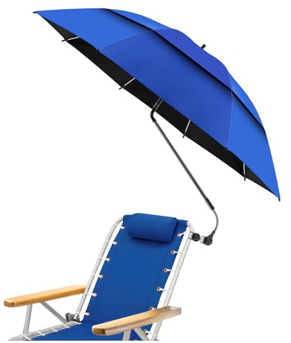 NBtoUS Parasol de plage à double auvent de 123,4 cm avec pince, UPF50+, parasol pour chaise de plage avec clip (bleu cobalt)