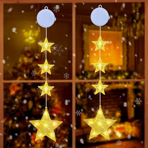 Weihnachtsbeleuchtung Fenster, Fensterbeleuchtung Fensterlicht Weihnachten | Stern Weihnachtsdeko Fenster Beleuchtet mit Batterie und Timer, 2 Modi LED für Fensterbank Wohnzimmer Kinderzimmer Deko