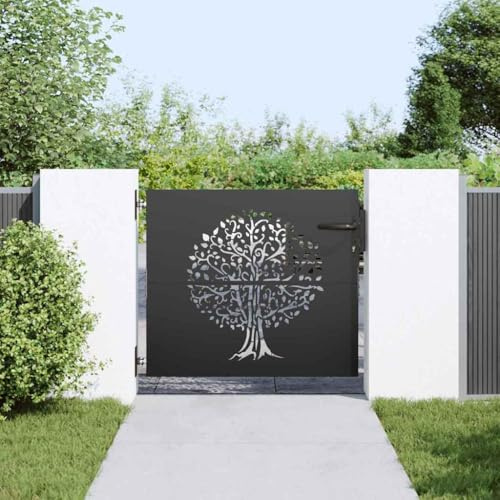 Canditree Black Metal Garden Gate with Lock for Pathway, Garden Entrance | 85 x 100 cm Powder-coated Steel Lockable Door for Patio Backyard