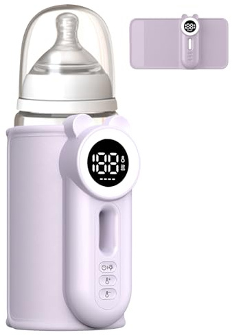 Flaschenwärmer Baby unterwegs | Drahtloses Milchwärmer | Babyflaschen Wärmer mit LCD Display | Tragbarer Flaschenwärmer Baby | Einstellbare Temperatur 35-55℃ (Purpurrot)