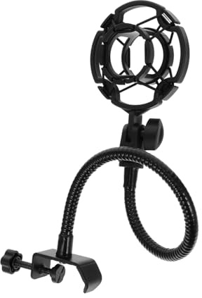 Schwanenhals Mikrofonklemme mit Tischklemme und Shock Mount Schwarz | Eisen und Abs, Universelle Winkelverstellung, Platzsparende Halterung für Sprachsteuerung und Aufnahme