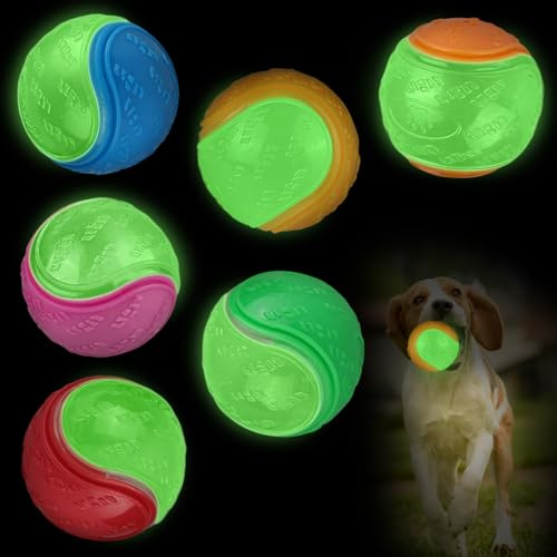 JOKILY Interaktiv hundbollsleksak, 6 stycken lysande bollar, 6,5 cm hundboll lysande, hundinteraktiv hundboll med hög studs för små, medelstora och stora hundar tänder träning