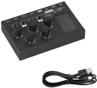 SHOOYIO Multiuso MX5 4 Canali Basso Rumore Stereo Sound Mixer Piccolo Stereo Single Channel 6.35mm/3.5mm Per Club/Studio/Home Live Sound Mixer Con LED Meter