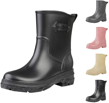 Wellingtons Boots, Women's Wellies Fashion Ankle Boots, Ladies Chelsea Booties Waterproof Rainboots, Casual Fashion Rubber Rain Shoes for Garden Fishing Outdoor Size 5.5 Black a