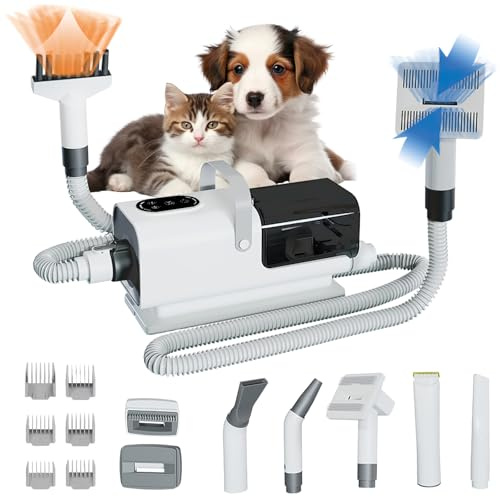 Tondeuse pour Chiens avec Aspirateur-Sécheur, Aspirateur Poil Chien 11500Pa, 2.2L Silencieuse Ultra-Récipient pour Long Epais,Tondeuse Chien Chat Silencieuse,Kit Professionnel Toilettage pour Animaux