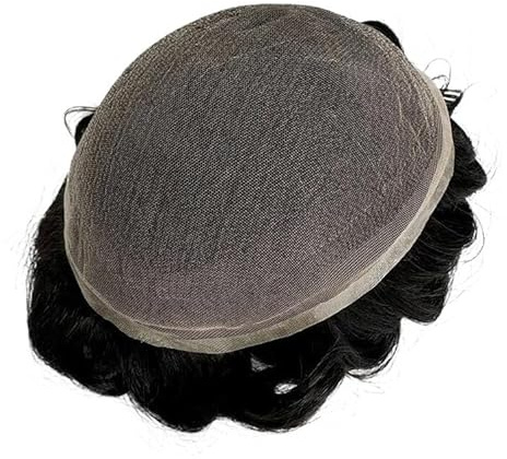 Kurze Perücke für Männer Herren-Toupet mit Vollspitze, 15,2 cm, Ersatzsysteme aus indischem Echthaar Abdeckung Kahler Stellen(1b#,6x8)