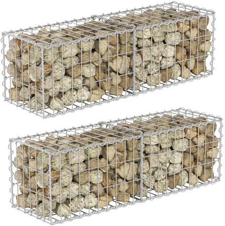 Jayseuw Lot de 6 gabions - 100 x 30 x 30 cm - En métal galvanisé - Pour mur, panier métallique de jardin - 5 x 10 cm - Idéal pour les pierres de gabion de 6 à 12 cm - Fil épais de 4 mm