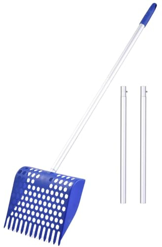 Chicken Poop Scooper Rake Sifting Shovel Litter Scoop Farm Animals Litter Cleaning Tool 4 Section 61 To 180cm Adjustable Aluminum Alloy Long Handle Detachable Shovel For Stall Farm Animals Poultry
