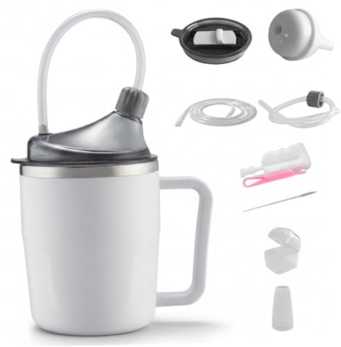 Beakers for Elderly - 400ml Non Spill Adult Sippy Cup with 3 Lids, Straw & Spout, Spill Proof Drinking Cup for Adults with Dysphagia White Adult Sippy Non Cups for Elderly