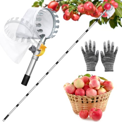 ACESOME Fruktplockare med teleskophandtag, 4 m fruktplockare teleskop, körsbärsplockare med bomullspåse, körsbärsplockare med teleskophandtag diameter 15 cm