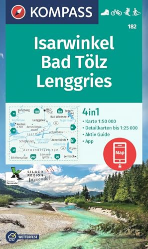 KOMPASS Wanderkarte 182 Isarwinkel, Bad Tölz, Lenggries 1:50.000: 4in1 Wanderkarte, mit Aktiv Guide und Detailkarten inklusive Karte zur offline ... Fahrradfahren. Skitouren. Langlaufen.