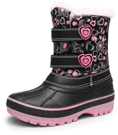 DREAM PAIRS varma snöstövlar för pojkar och flickor för barn, fuskpälsfodrade vinterstövlar (småbarn/små barn/stora barn), Svart rosa, 32 EU
