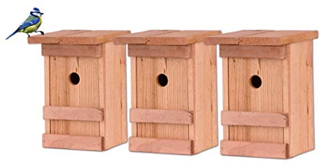 BigDean 3X Nistkasten Meisen Meisennistkasten Nistkästen Vogelhaus Vogelhäußchen Massivholz Vogelhaus 25 x 14,5 x 12 cm Einflugloch 28mm