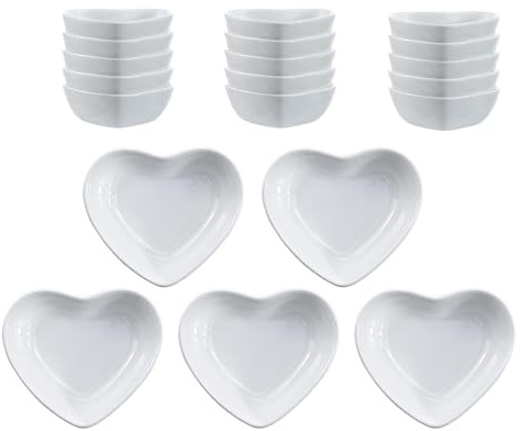 SOCOSY Heart-shaped Multipurpose Ceramic Sauce Dish Seasoning Dishes Sushi Dipping Bowl Appetizer Plates Serving Dish Saucers Bowl(Set of 20)