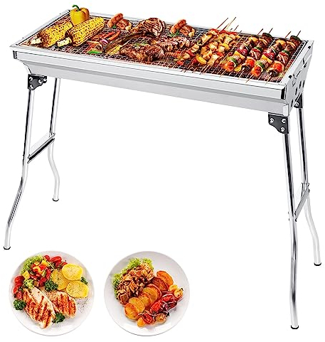 AGM Barbecue a carbone, 680 x 320 x 730 mm, grande griglia pieghevole | spesso in acciaio inox | per picnic, viaggi, giardino, campeggio