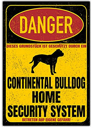 Continental Bulldog Conti Dog Schild Danger Security System Türschild Hundeschild Warnschild Sicherheitsschild Hund Privatgrundstück Hundewarnung Warnung vor dem Hund