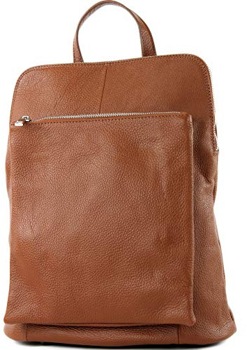 modamoda de T141 Damen Leder Rucksack Schultertasche,handmade in Italy, Farbe:Cognac