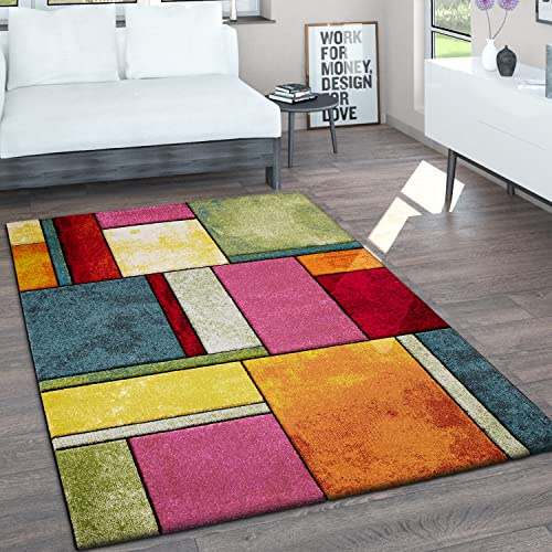 Paco Home Teppich Wohnzimmer Kurzflor Vintage Handgearbeiteter Konturenschnitt 3D Optik Meliert, Grösse:80x300 cm, Farbe:Bunt