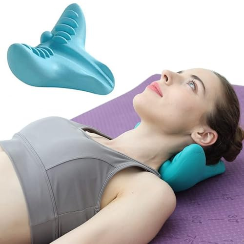 Xemz Cervical Spine Massage Pillow, Neck and Shoulder Relaxer Neck Massage Pillow, Cervical Spine Alignment Chiropractic Pillow Cervical Neck Traction Device Neck Stretcher for TMJ Pain Relief (Blue)