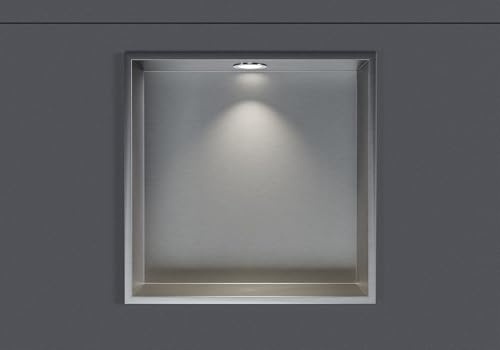 BERNSTEIN® Wandnische aus Edelstahl NT203010X mit LED-Beleuchtung– 20 x 30 x 10 cm – Duschablage für Bad-Utensilien – Duschnische mit Rahmen Edelstahl gebürstet LED-Einbaurahmen in Chrom