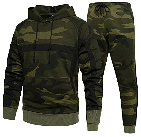 MANLUODANNI Men's Camo Hooded Tracksuit Sweat Suit with Kangaroo Pockets, 105Green-2XL XX-Large