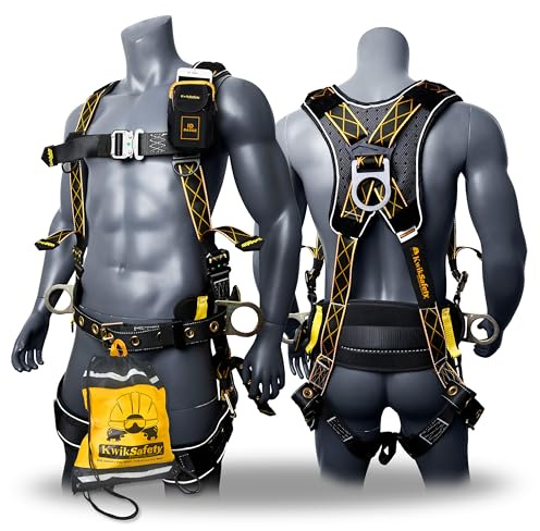 KwikSafety - Charlotte, NC - TYPHOON DiamondBACK Safety Harness [BACK SUPPORT + TONGUE BUCKLES] ANSI OSHA Premium 3 D-Ring Fall Protection Black Full Body Fall Arrest Construction Roofing Gear