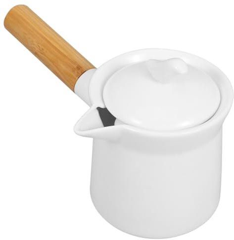 Alipis Keramik Milchtopf 350Ml Mit Holzgriff Und Ausguss Kleine Milchpfanne Butterwärmer Für Soßen Kaffee Tee Haushalt