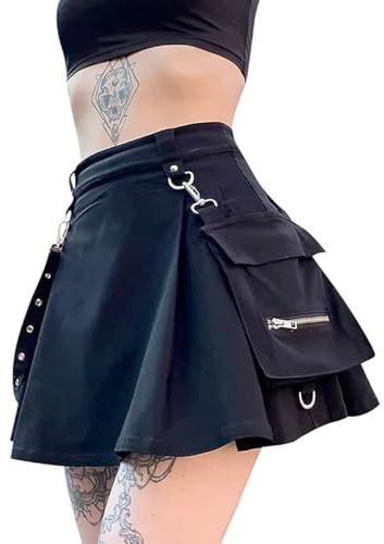 IDEALSANXUN Cargo Skirts for Women Emo Grunge Clothes Black Cargo Skirt Y2k Clothing, Cargo Black, L