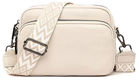 TTSAM leder umhängetasche damen moderne taschen mit breitem schultergurt brusttasche crossbag handtasche gurt klein crossbody bag oder hüfttasche (Beige#2), 23CM*14CM*7CM