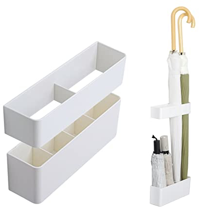SOVORM Packung Mit 2 Schirmständern Zur Wandmontage Für Den Türeingang, Mit Abtropfschale, Platzsparender Organizer, Für Den Heimbüro-Schlafsaal, Innenbereich, Weiß