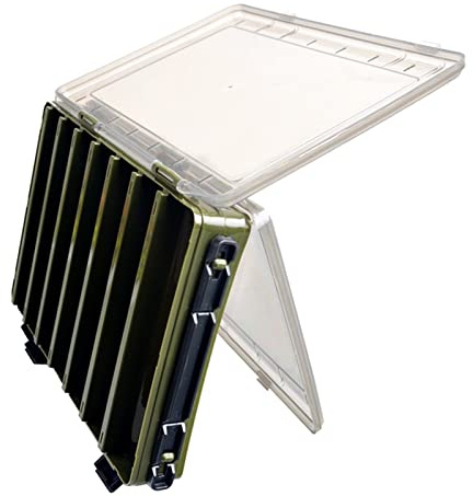 Doppelseitige Angelbox, Kunststoff Angelzubehör Köderbox, Aufbewahrungsbox für Angelzubehör mit Fächern, Wasserdicht Tragbare angel Zubehör Box für Angelbegeisterten (27L x 18B x 4,7H cm, Dunkelgrün)