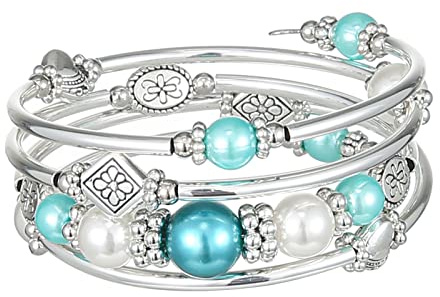FULU AUTUMN Bracciale in perle argento da donna, bracciale avvolgente in Boemia multistrato regalo di gioielli fantasia per la mamma il giorno del Ringraziamento,confezione regalo, Zinco, Senza Gemme