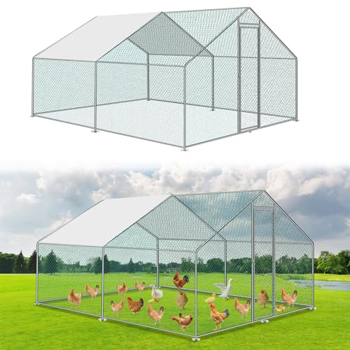 Cecaylie 3x3x2m Hühnerstall Freilaufgehege mit Schloss und Tür, Tiergehege Metall 9 m² Hühnerhaus Freigehege Outdoor Geflügelstall, für Hühnerkäfig Kleintiere