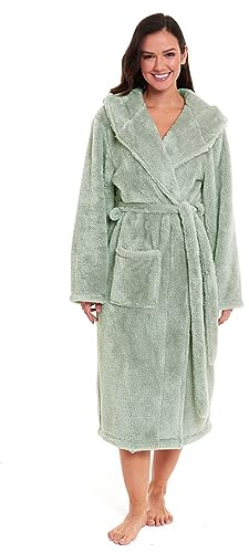 Daisy Dreamer Accappatoio da donna in pile, extra lungo, super morbido, morbido al tatto, accappatoio da donna, Verde salvia, 12-14