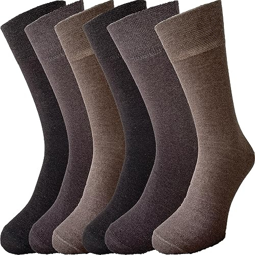 ZombaFlo Lot de 6 paires de chaussettes pour diabétiques pour homme non élastiques doux et confortables en coton majoritaire Taille 39-45, marron, 6-11