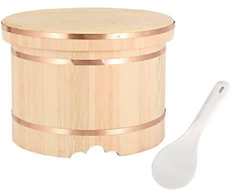 QUNINE Sushi-Reis-Kühlschüssel im japanischen Stil mit Deckel, Kupferband-Sushi-Reis-Mischwanne, für Sushi-Restaurant-Reisfass, kostenlose Schaufel, 6,5 l (6,5 l)