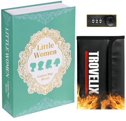 Sekam Book Safe with Combination Lock, Hidden Safe (24 x 15 x 5.5 cm) with Fireproof Bag, Secret Diversion Safe, Hollow Book Box Hidden Storage, Money Safe Box for Cash (Little Women)