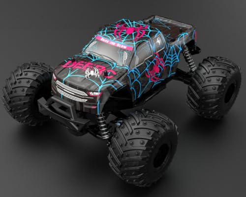DEERC 1/16 Glowing Spider Remote Control Car - 15KM/H Fast RC Cars W/2 Rechargeable Batteries for 30 Min Play, All Terrain Off-Road Monster Truck Toys for Boys Kids Age 4-7 8-12 Birthday Xmas Gift