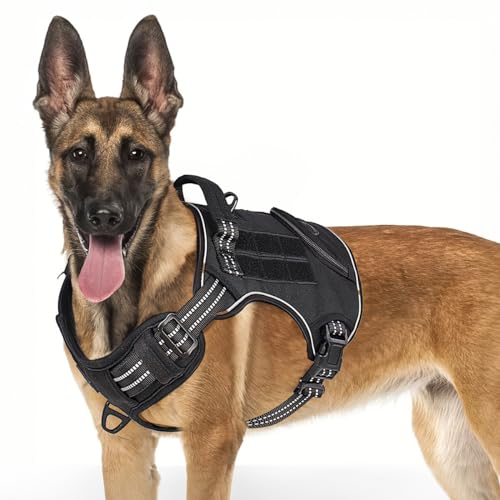 ETACCU Hundegeschirr Grosse Hunde, No Pull Hunde Geschirr mit Griff, Weich Gepolsterte Anti Zug Brustgeschirr, Taktisches Hundegeschirr Ausbruchsicheres mit Metallschnallen(XL,Schwarz)