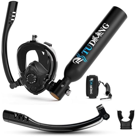 TUDIVING-0.5L Scuba Diving Tank Set, Mini syrecylinder med helmask för snorkelmask, Portabelt resedykningssats för dykräddning/båtrengöring (S200Plus Black-A2)