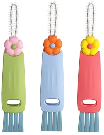 3-in-1 Cup Lid Cleaning Brush, Bottle Brush Set, Multi-purpose Gap Cleaning Brush, Kitchen Tool Cleaning Brush for Cup Lids, Milk Bottles, Molds(3Pcs) (Floral)