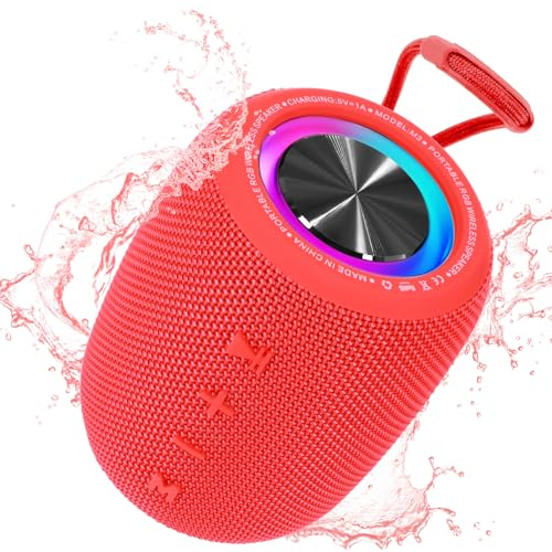 Cassa Bluetooth Portatile, Altoparlante Bluetooth 5.3 Bassi Speaker con Luce LED Colorata, 16 Ore di Riproduzione Impermeabile IPX6 SupportaTF, FM, USB, AUX per Casa, Ciclismo, Esterno, Doccia